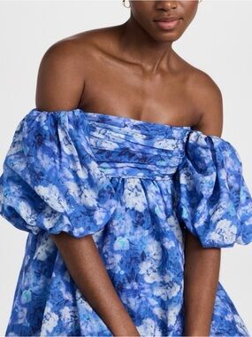 Bardot XS Blue Floral Off-Shoulder Puff Sleeve Dress Never Worn
